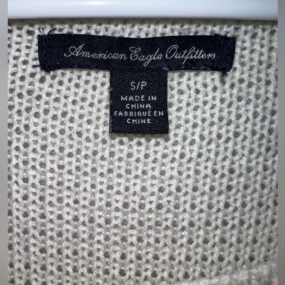 American Eagle Outfitters Ivory Loose-Knit Chiffon Ruffle Pullover Sweater - Picture 3 of 4